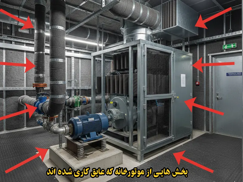 بخش هایی از یک موتورخانه که عایق صدا شده است